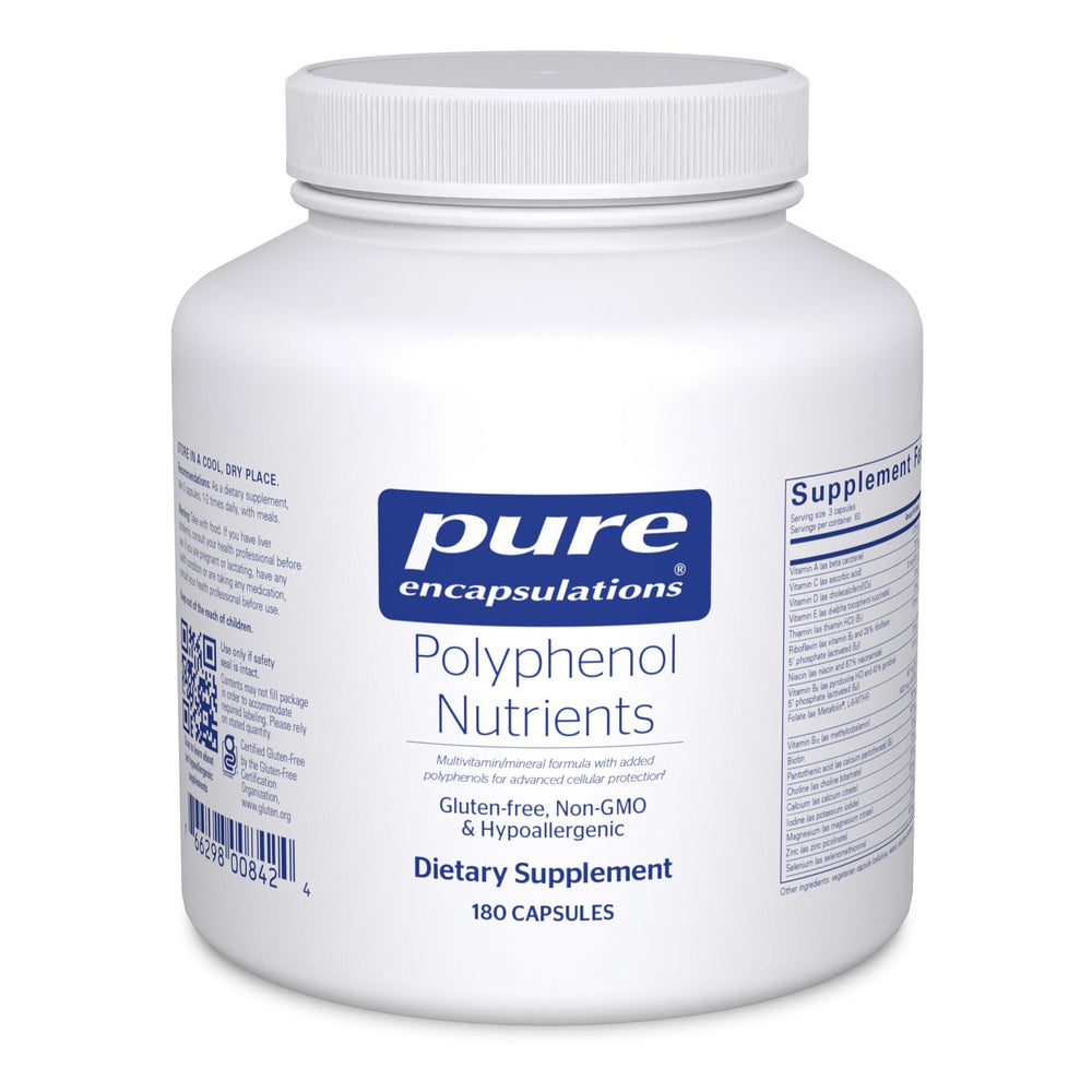 Pure Encapsulations Polyphenol Nutrients bottle offers convenient daily wellness support.