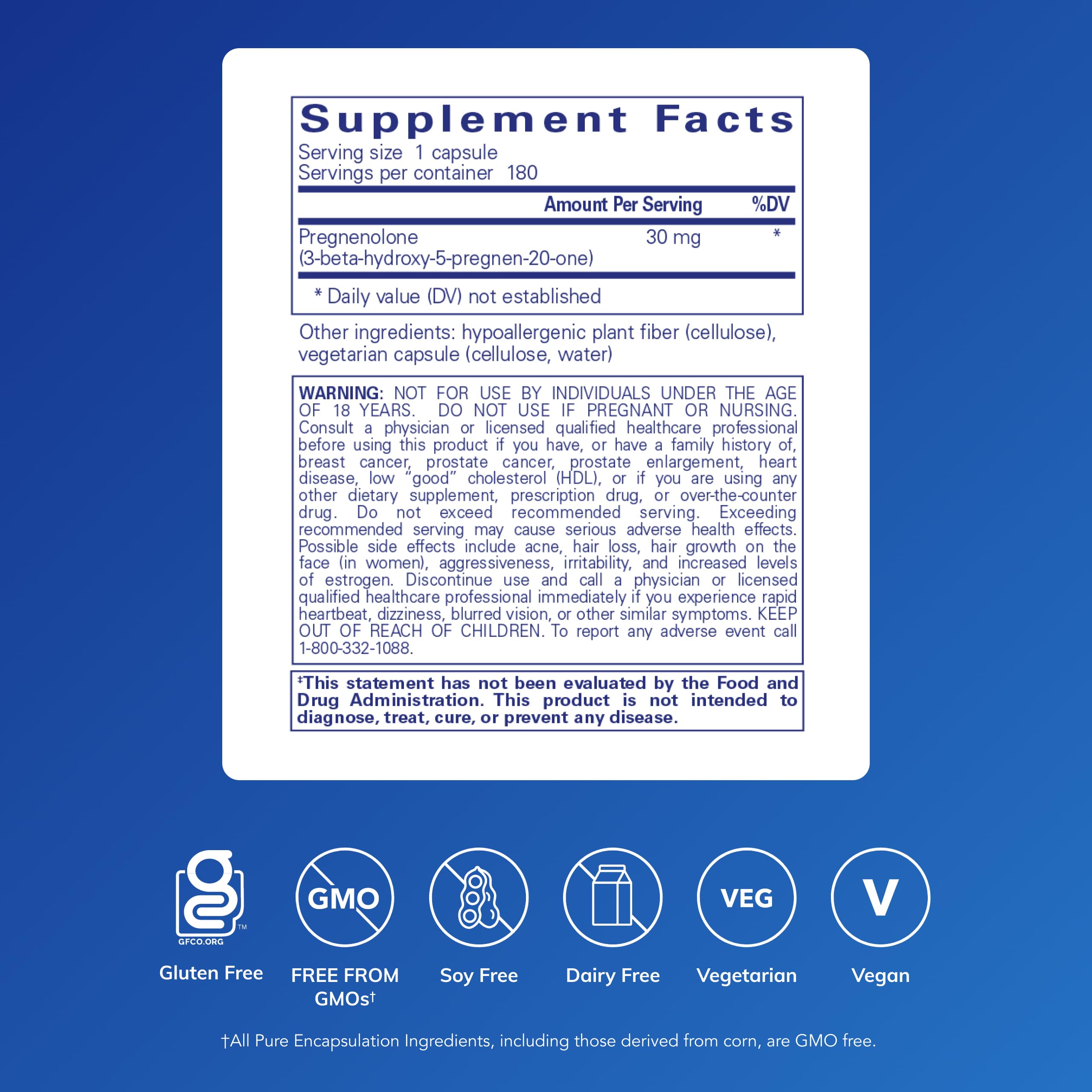 Close-up of pregnenolone 30 mg capsules for memory support