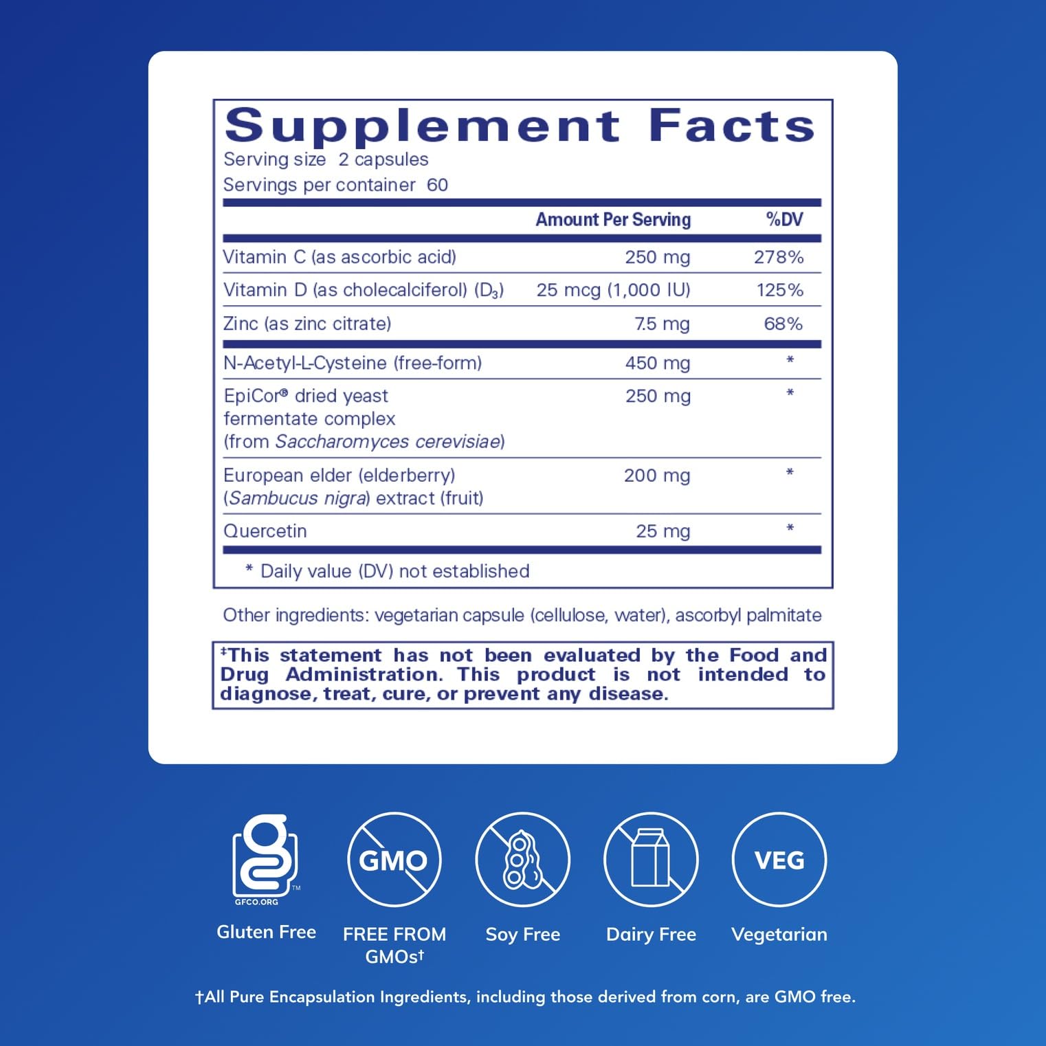 Close-up of PureDefense ingredients including EpiCor, NAC and flavonoids
