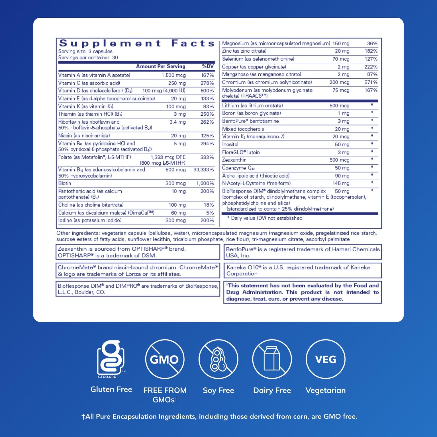 PureGenomics UltraMultivitamin bottle label close-up