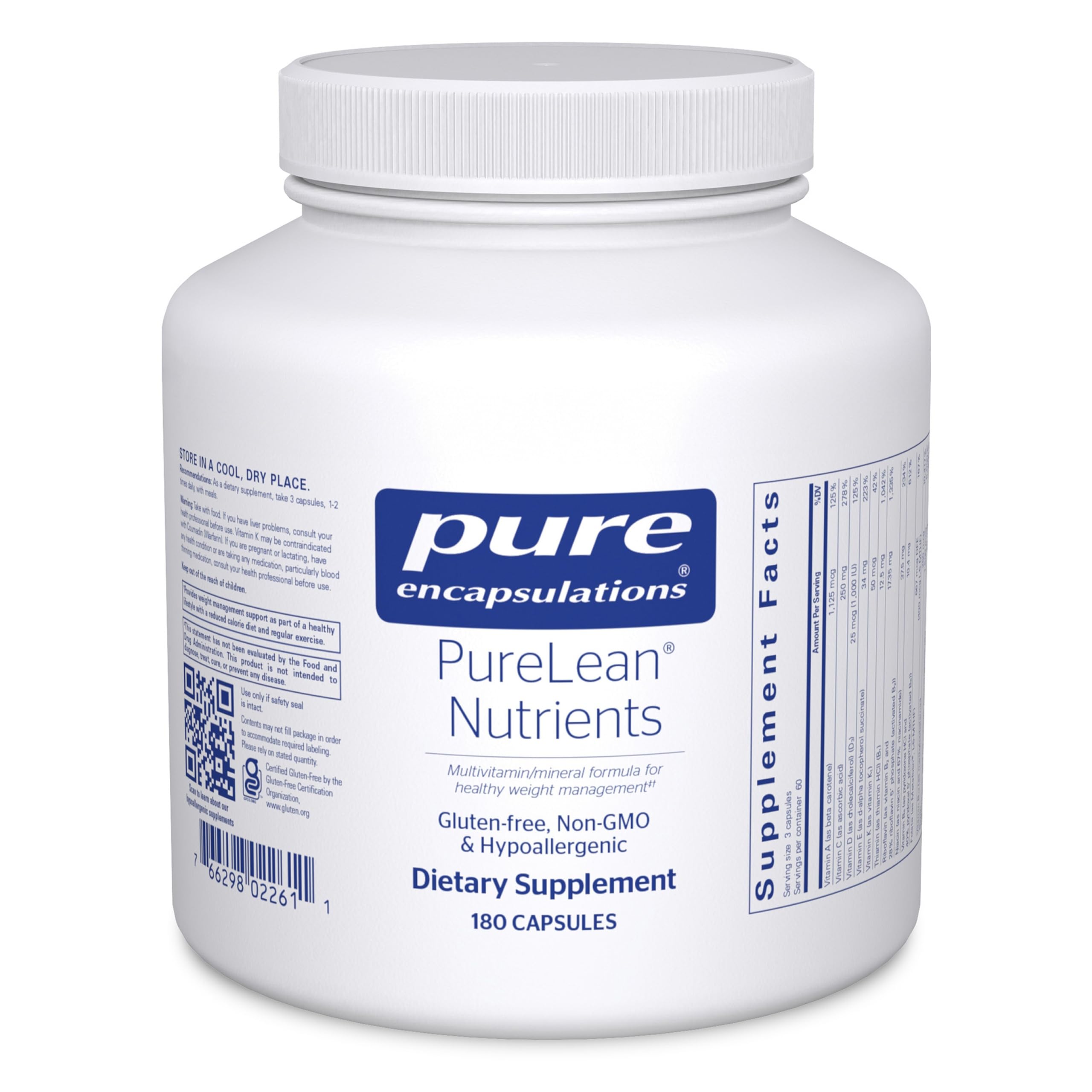 Front view of PureLean Nutrients bottle – 180 capsules