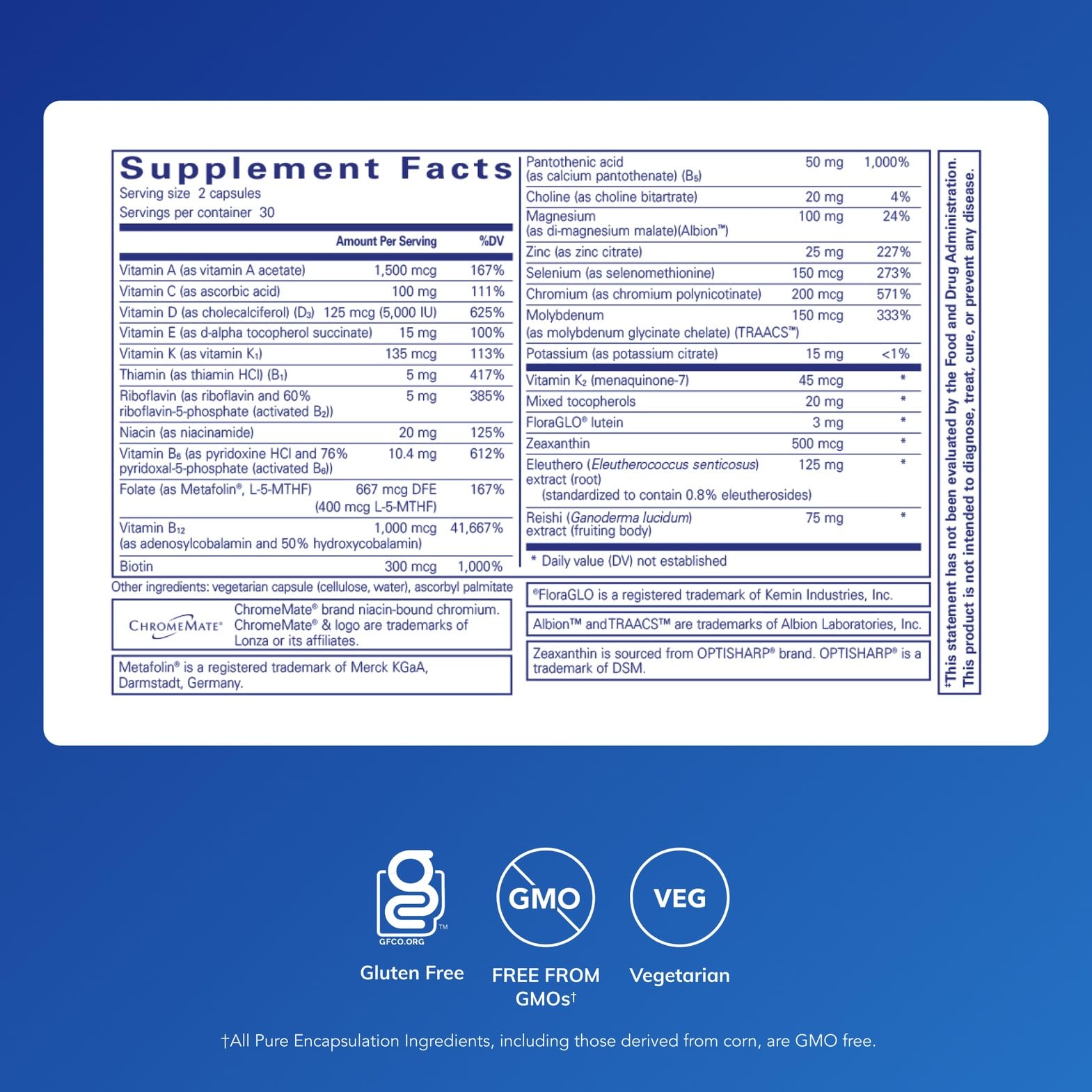 Close-up of PureResponse Multivitamin label