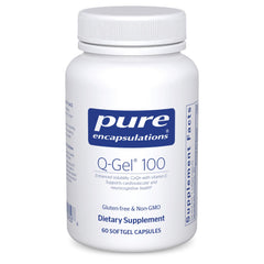 Front view of Pure Encapsulations Q-Gel 100 Hydrosoluble CoQ10 bottle