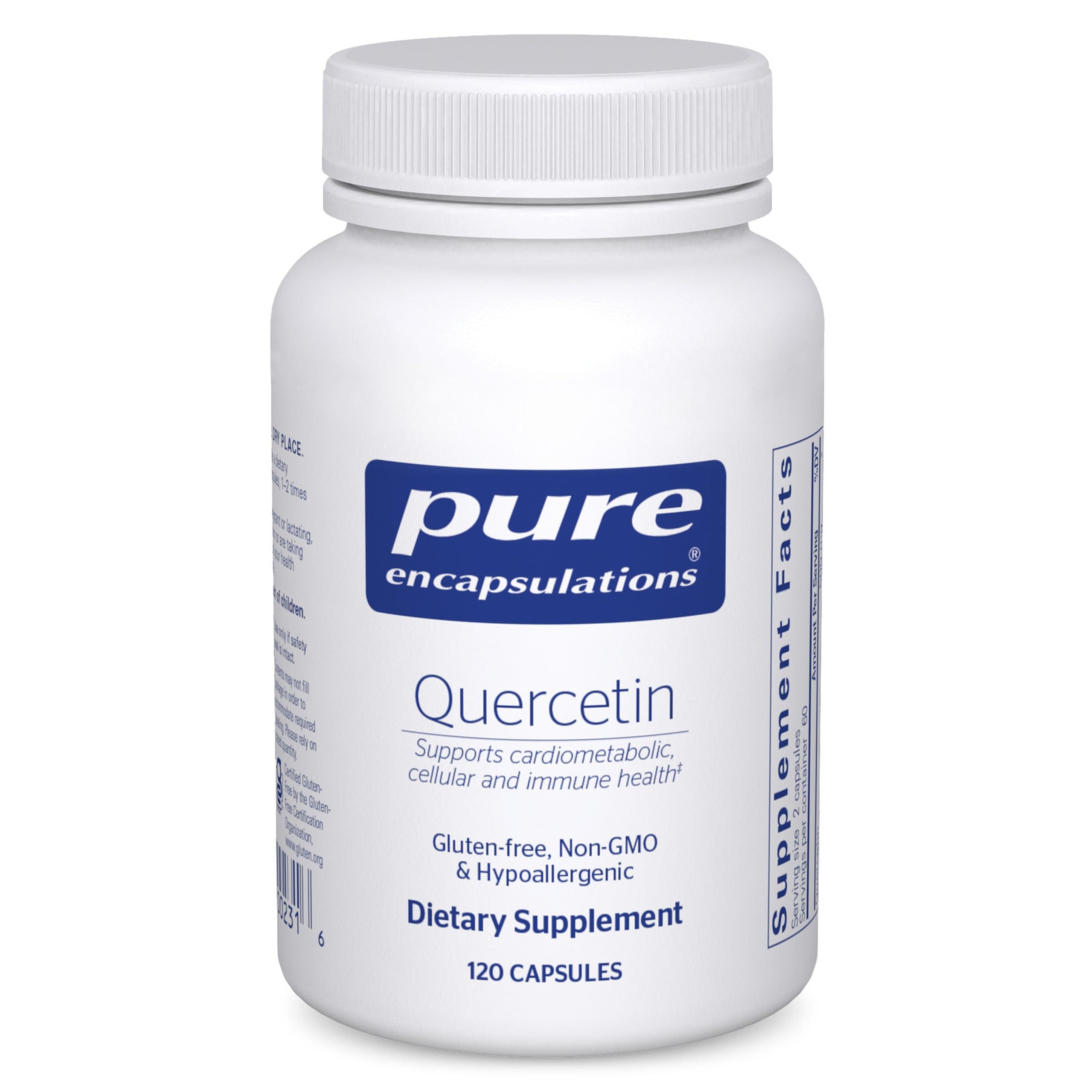Front view of Pure Encapsulations Quercetin 500 mg bottle