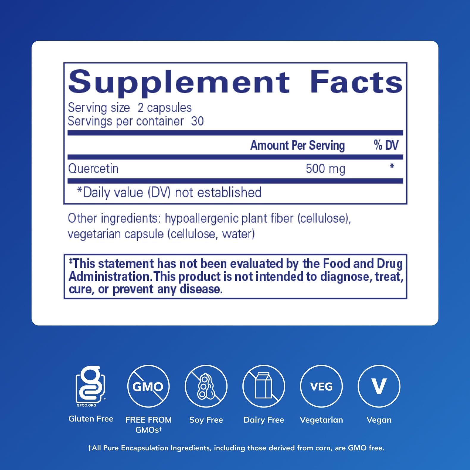 Label details for Pure Encapsulations Quercetin 500 mg