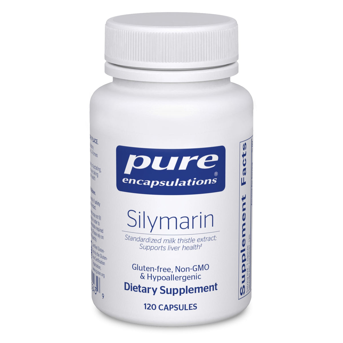 Pure Encapsulations Silymarin 120-cap bottle with 250 mg milk thistle capsules
