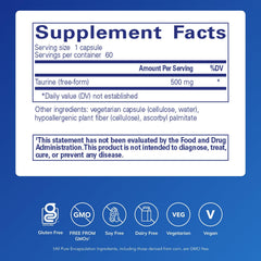 Close-up of Pure Encapsulations Taurine 500 mg bottle