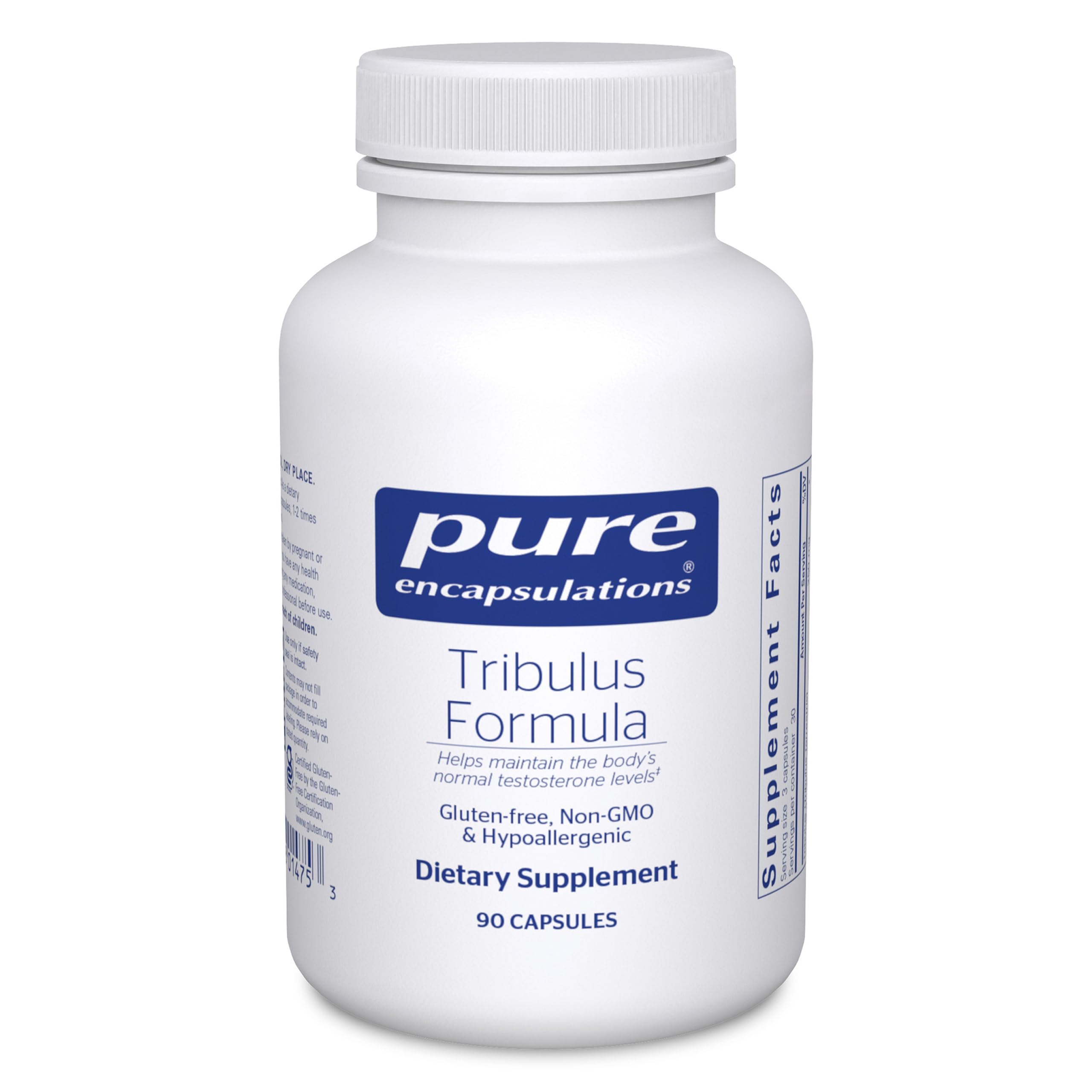 Pure Encapsulations Tribulus Formula bottle supports testosterone balance.