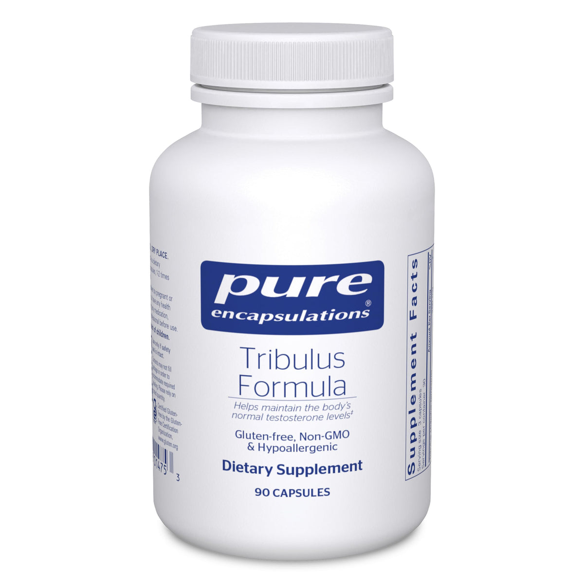 Pure Encapsulations Tribulus Formula bottle supports testosterone balance.
