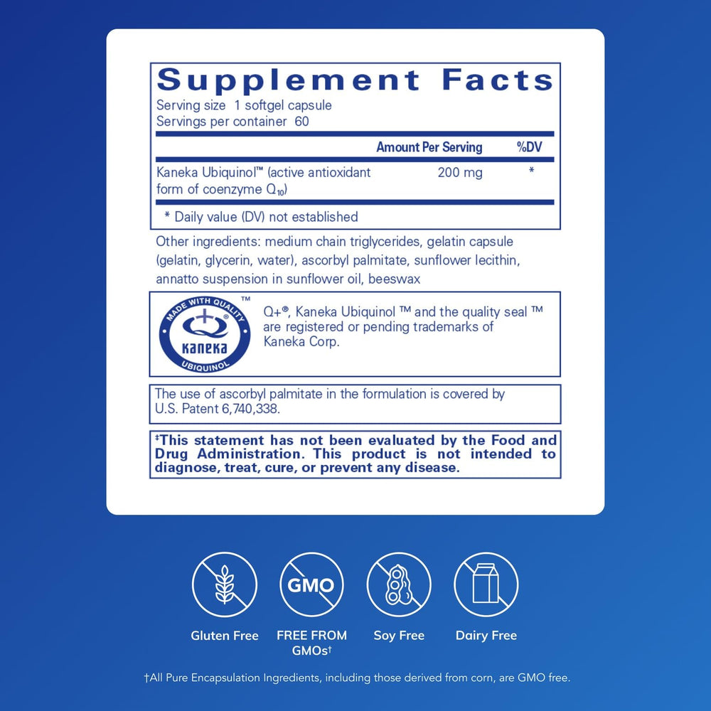 Ubiquinol-QH 200 mg bottle label close-up