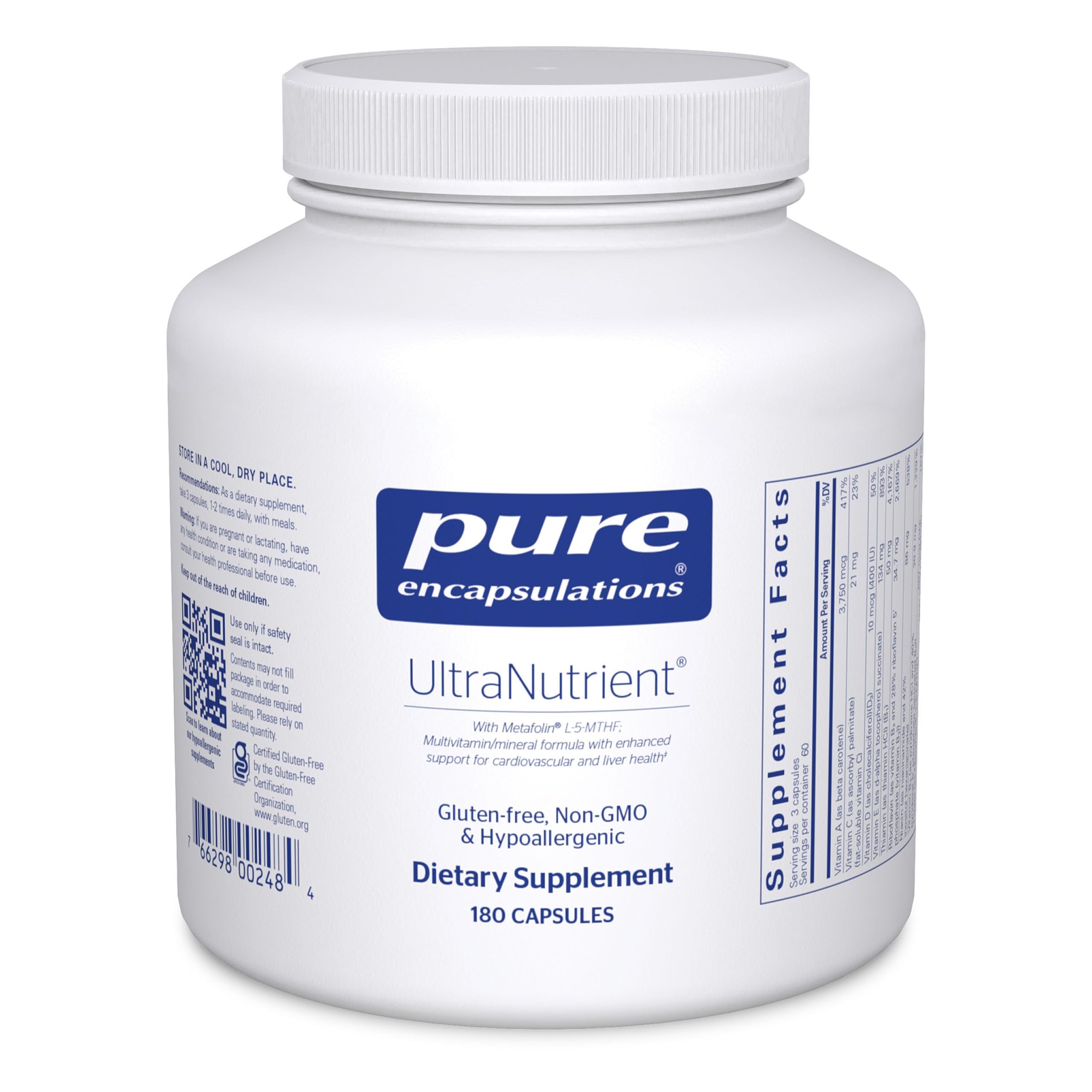 Pure Encapsulations UltraNutrient minerals and multivitamins bottle - 180 capsules (hero image)