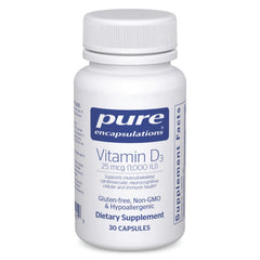 Pure Encapsulations Vitamin D3 bottle with 25 mcg (1000 IU) – 30 capsules (hero image)