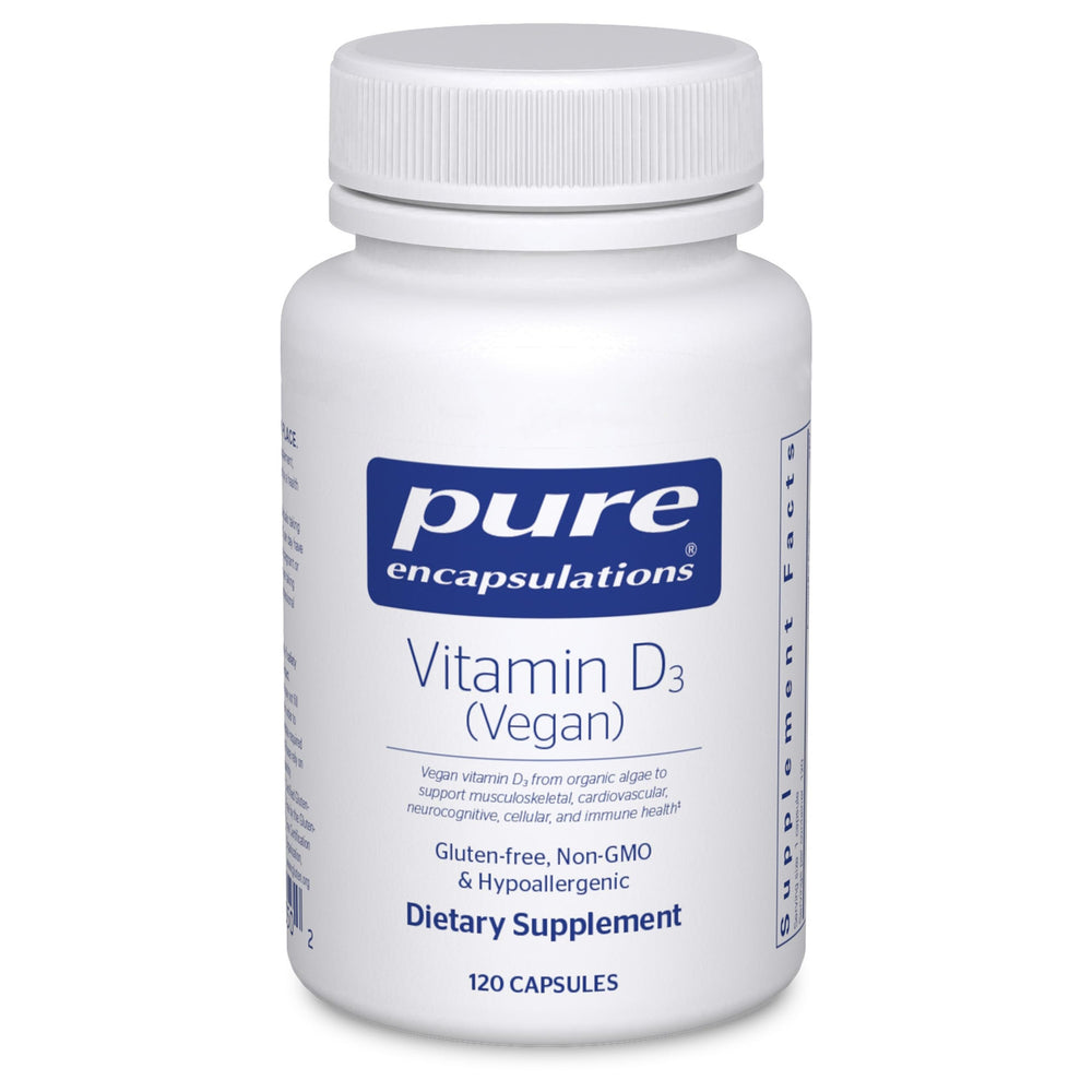 Front view of Pure Encapsulations Vitamin D3 Vegan bottle with label