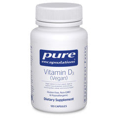 Front view of Pure Encapsulations Vitamin D3 Vegan bottle with label