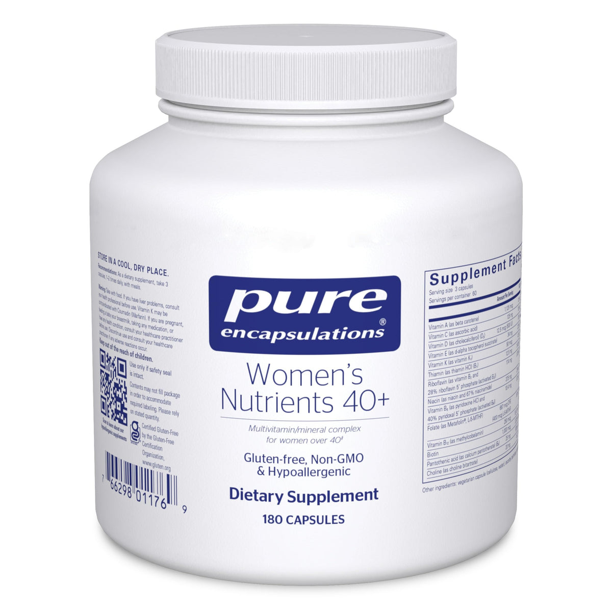 Front view of Pure Encapsulations Women's Nutrients 40+ bottle