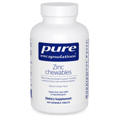 Bottle of Pure Encapsulations Zinc Chewables – 100 orange-flavored tablets