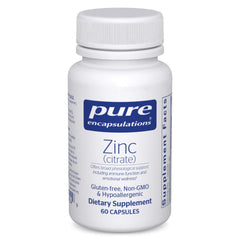 Bottle of Pure Encapsulations Zinc citrate with label