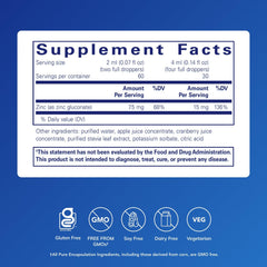 Close-up of Pure Encapsulations Zinc Liquid 15 mg bottle for immune support.