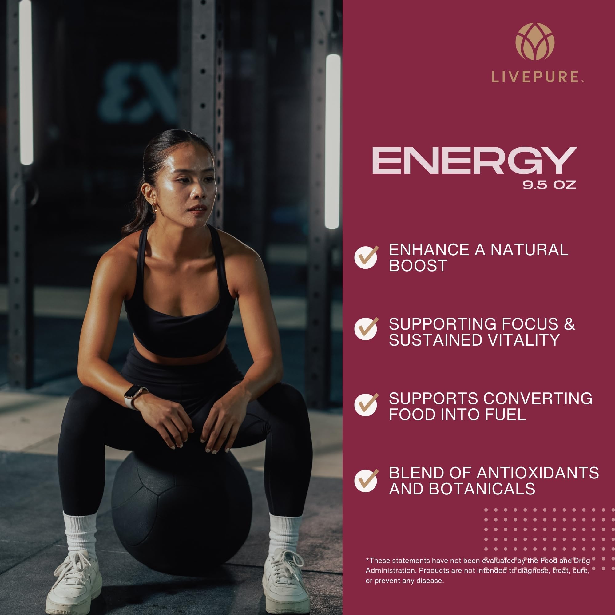 Scooping Pure Energy powder in a measuring scoop