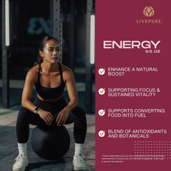 Scooping Pure Energy powder in a measuring scoop