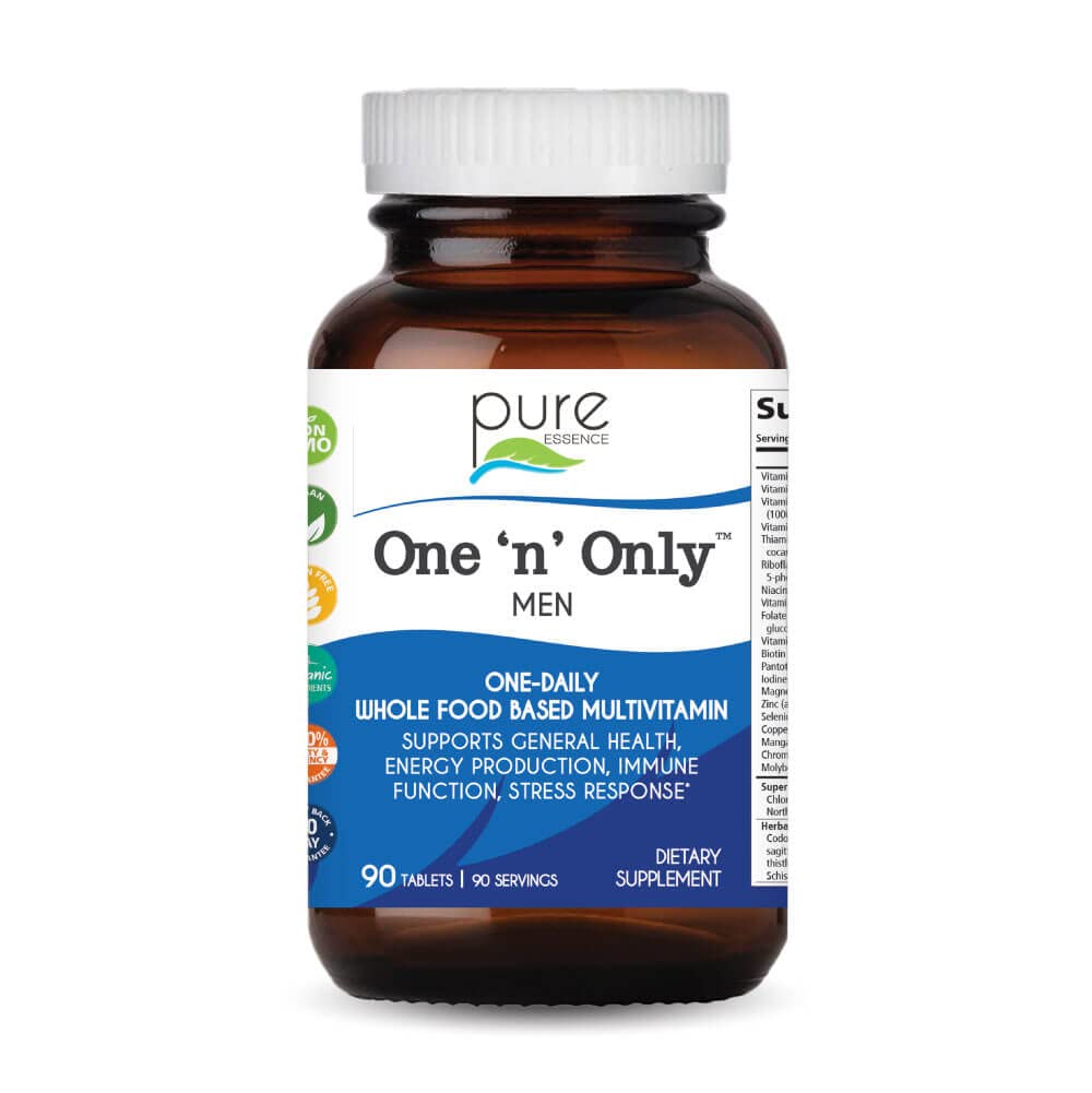 Bottle of PURE ESSENCE LABS One N Only Multivitamin for Men, 90 tablets