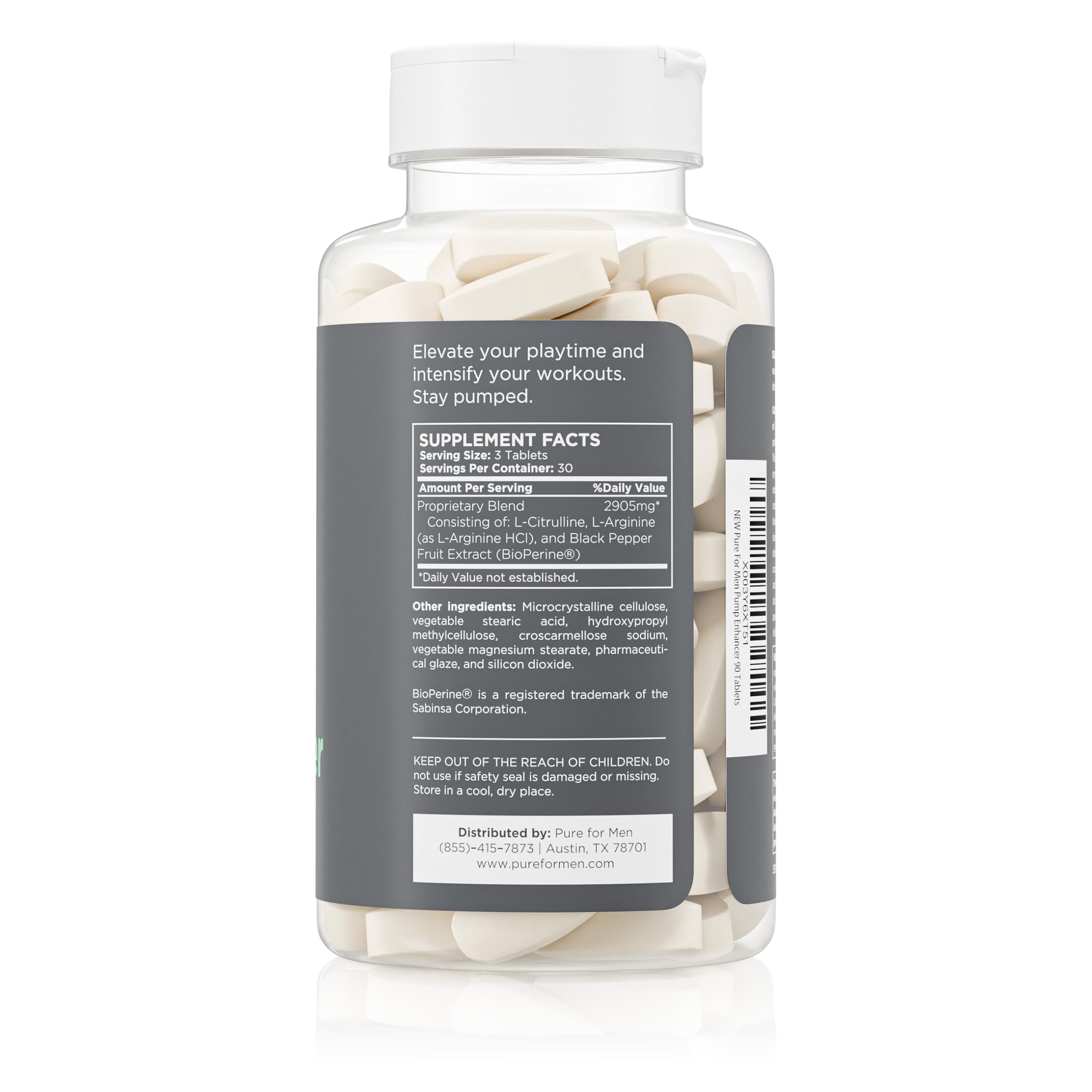 Pure for Men Pump Enhancer capsules arranged in a blister hint pre-workout energy.