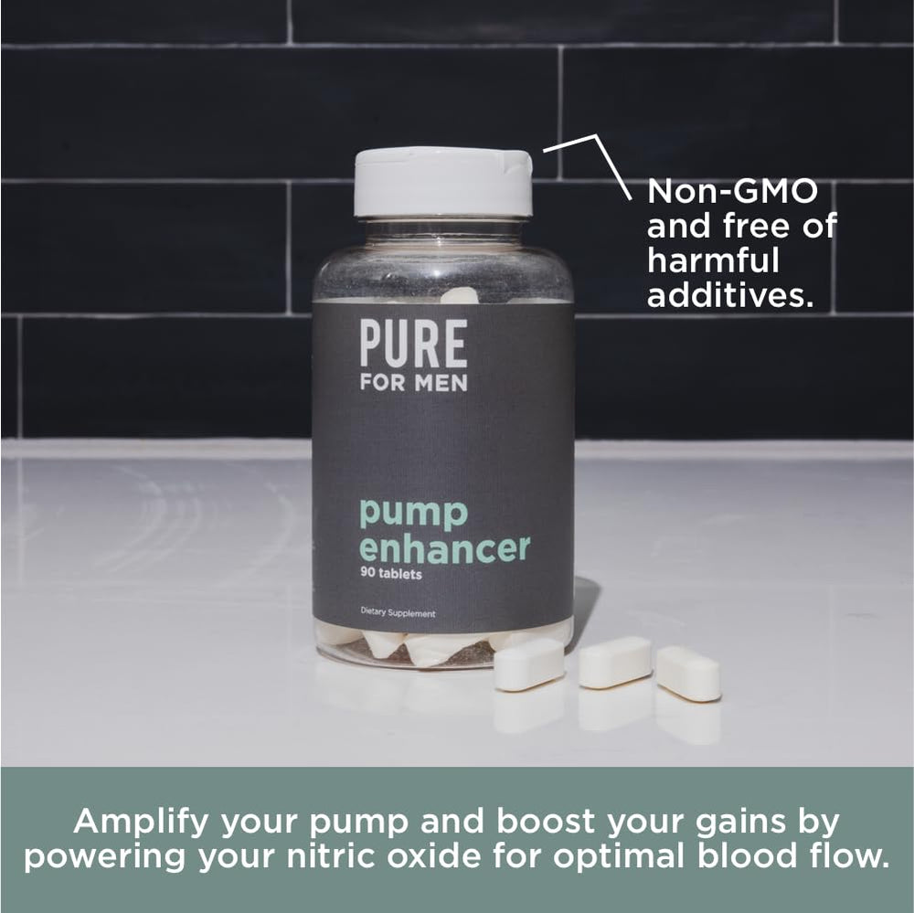 Pure for Men Pump Enhancer label front highlights vegan formula and potency.