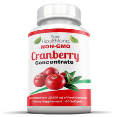 Product packaging and label for Pure Healthland Cranberry Softgels