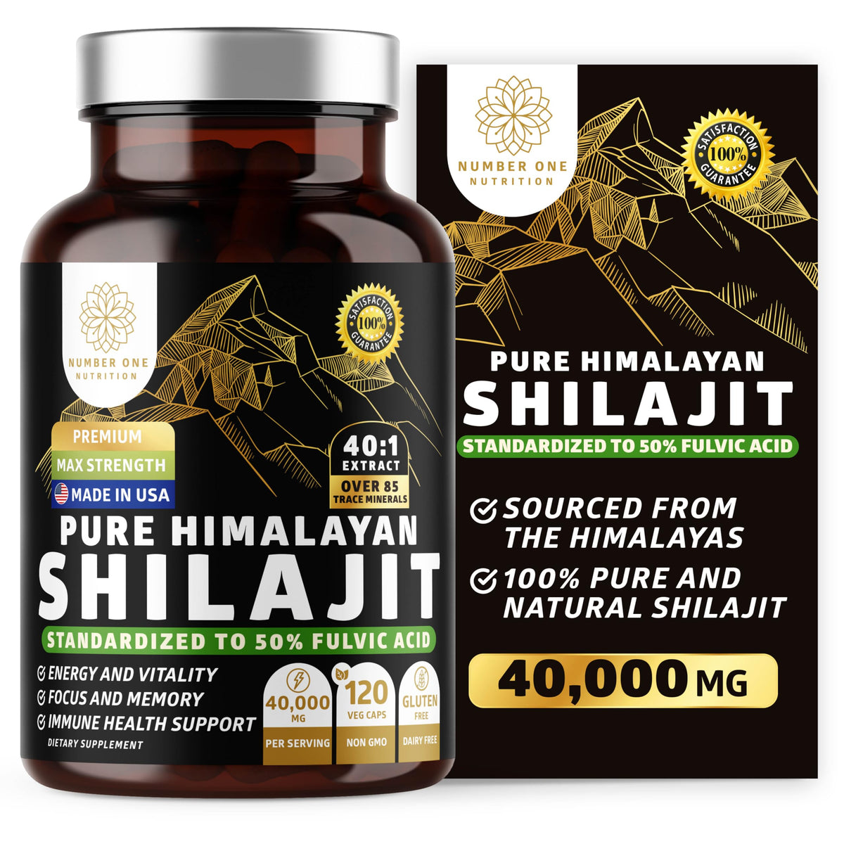 Front view of Pure Himalayan Shilajit 40,000MG bottle