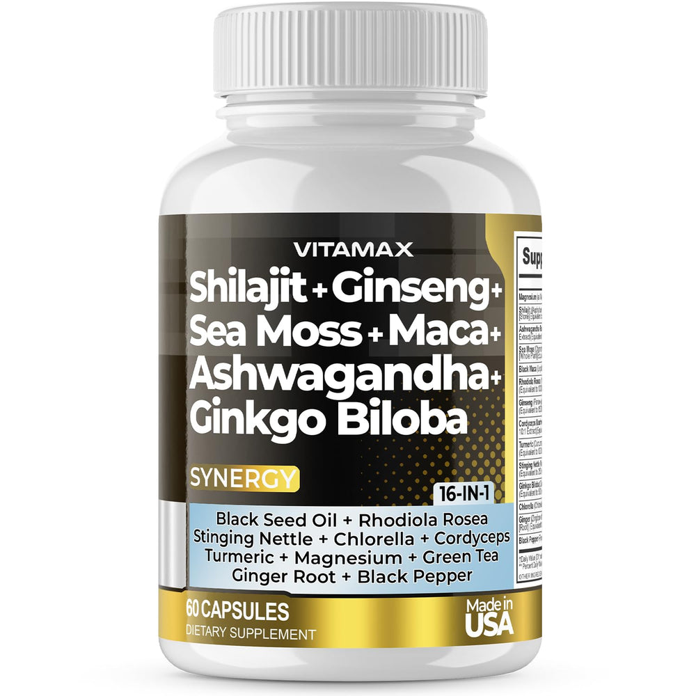 Pure Himalayan Shilajit capsules with Ashwagandha and Sea Moss
