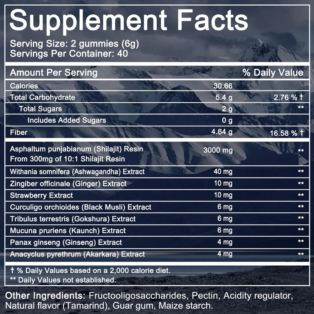Close-up of Shilajit Gummies Gold bottle label and package