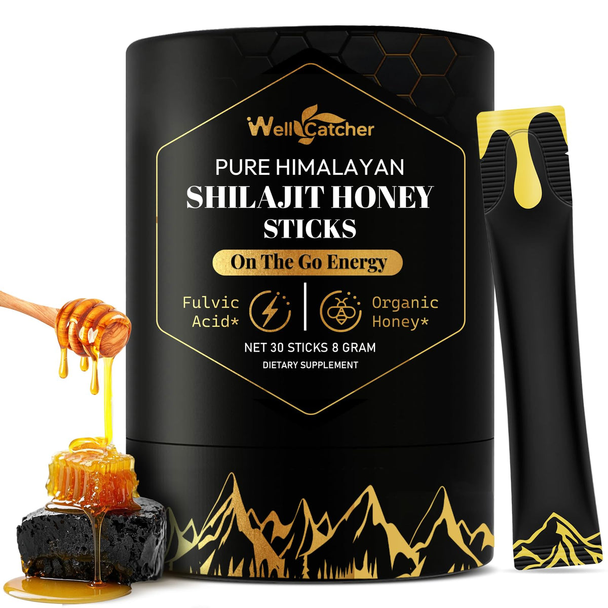 Front view of Pure Himalayan Shilajit Honey Stick packaging
