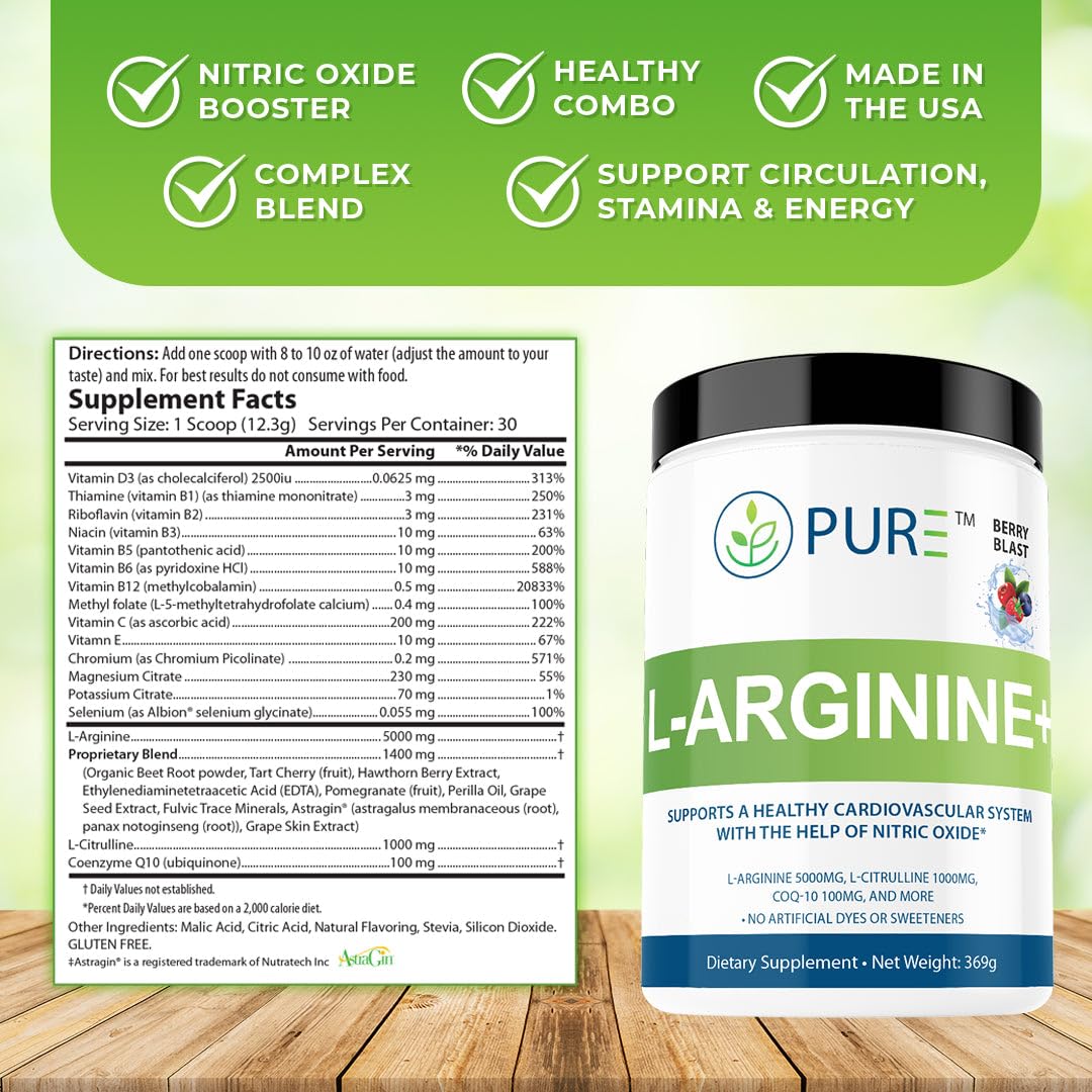 PURE L-Arginine+ Lemon Lime bottle on white background