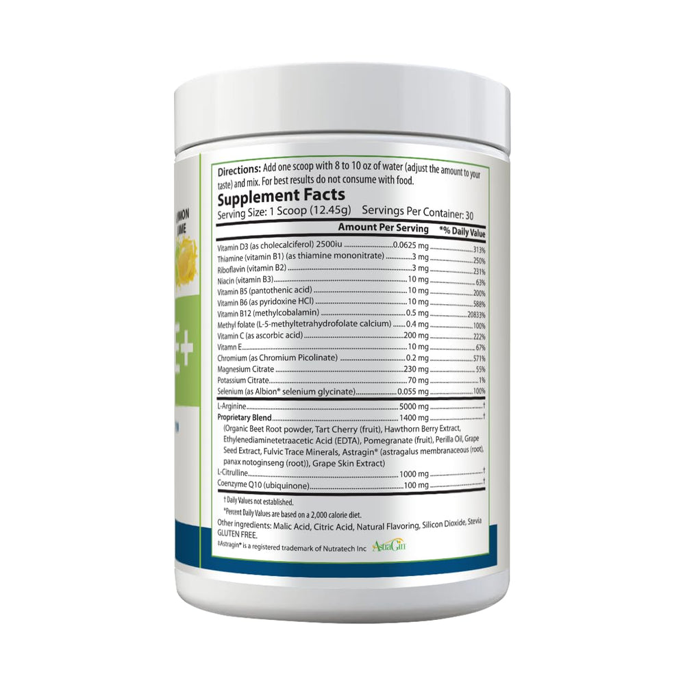 Key ingredients include L-Arginine, L-Citrulline, and beet root powder