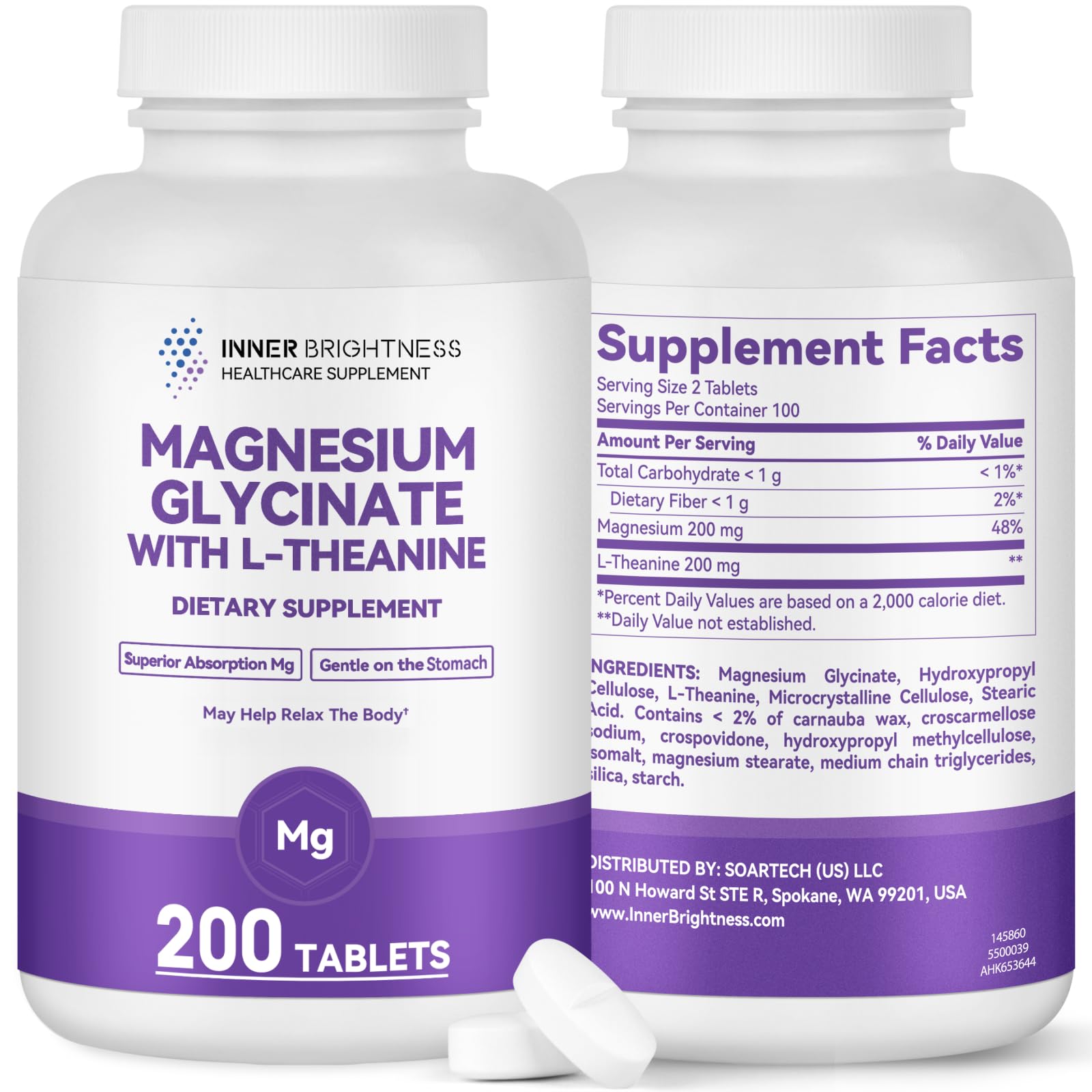 Bottle label showing 1400mg magnesium glycinate and 200mg L-Theanine