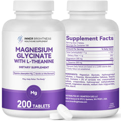 Bottle label showing 1400mg magnesium glycinate and 200mg L-Theanine