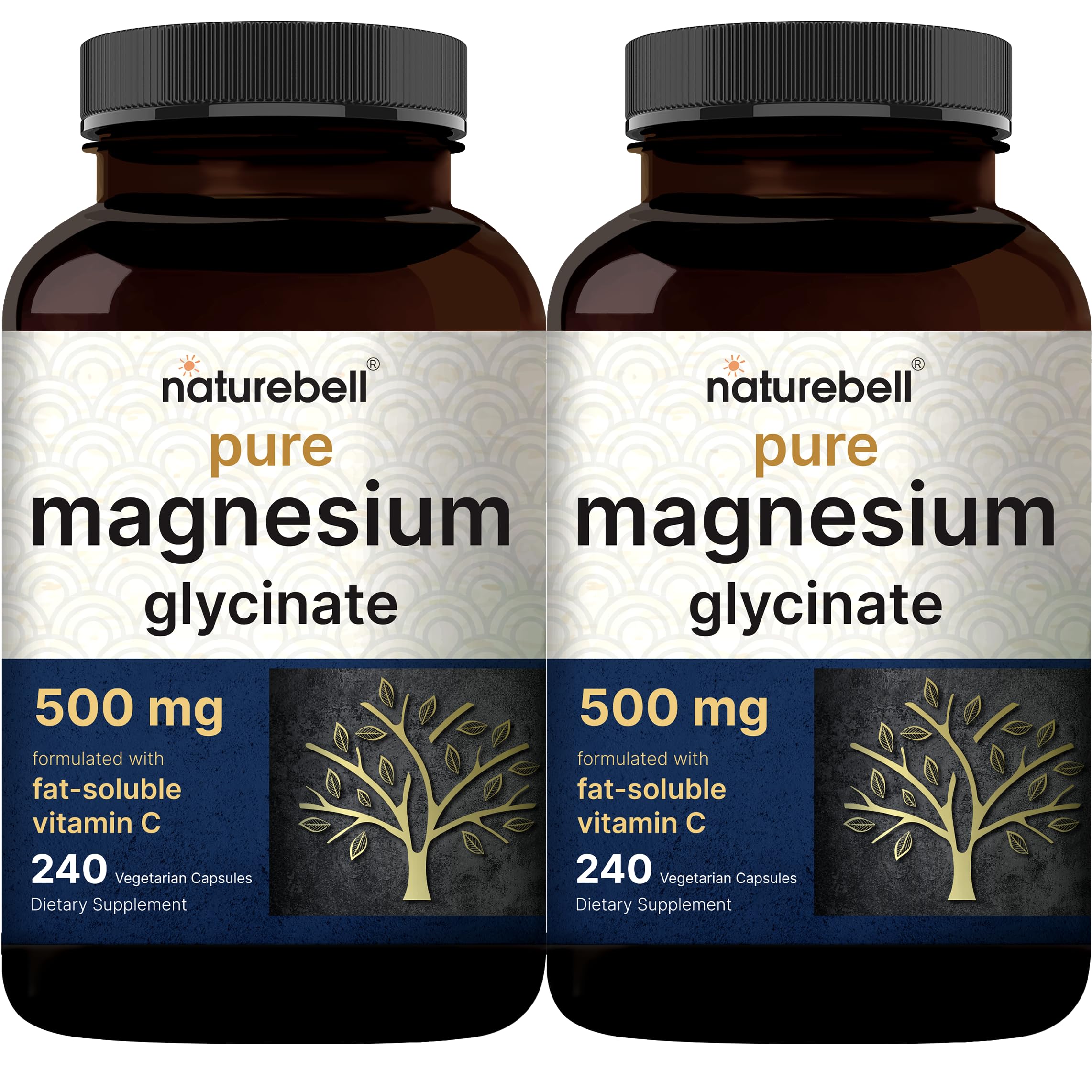 Two-pack Pure Magnesium Glycinate 500mg with Vitamin C packaging