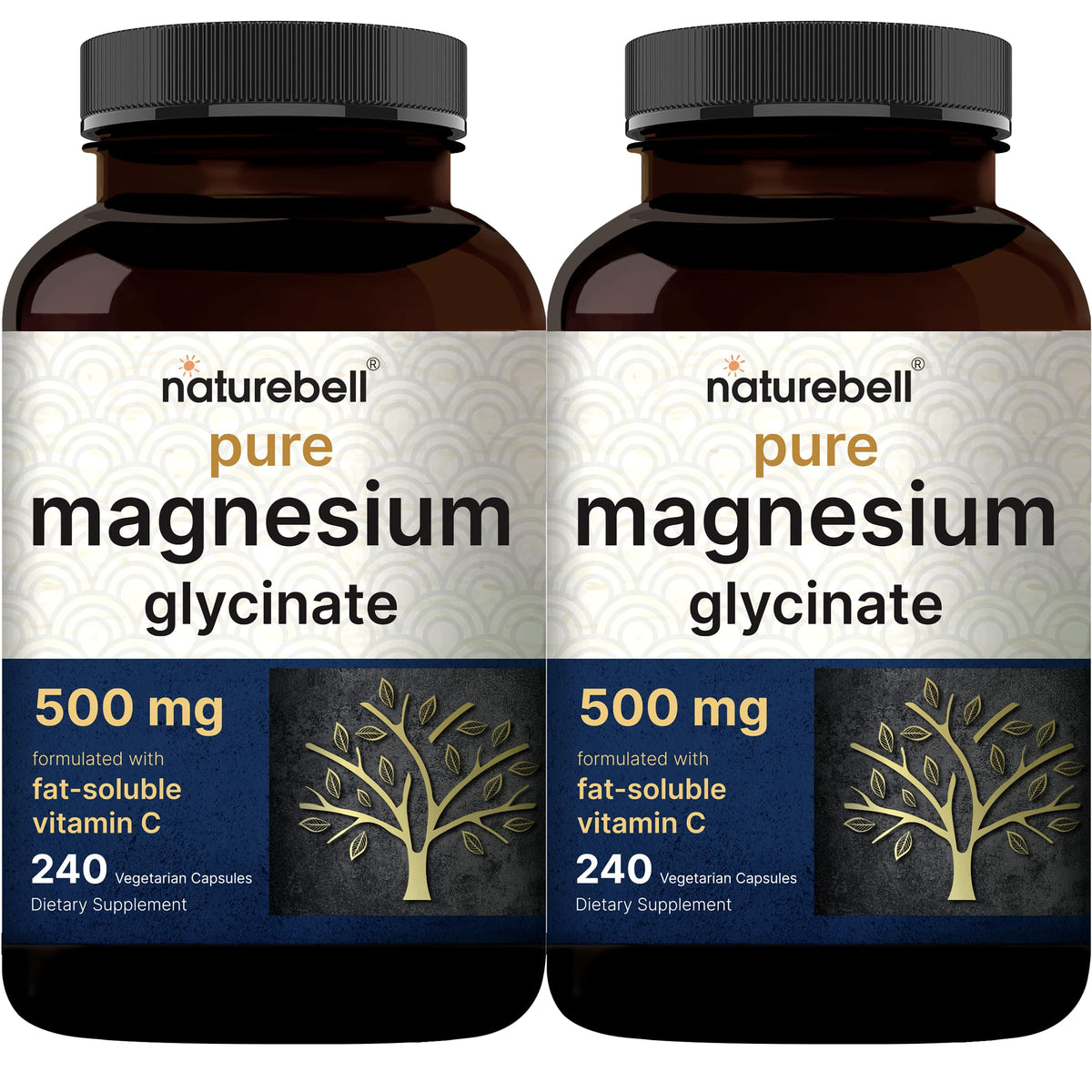 Two-pack Pure Magnesium Glycinate 500mg with Vitamin C packaging