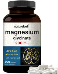 Magnesium glycinate with valerian root supplement, 200 mg per serving, 300 capsules