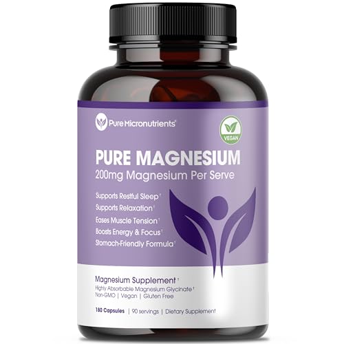 Pure Magnesium Glycinate bottle with 180 capsules on a clean background