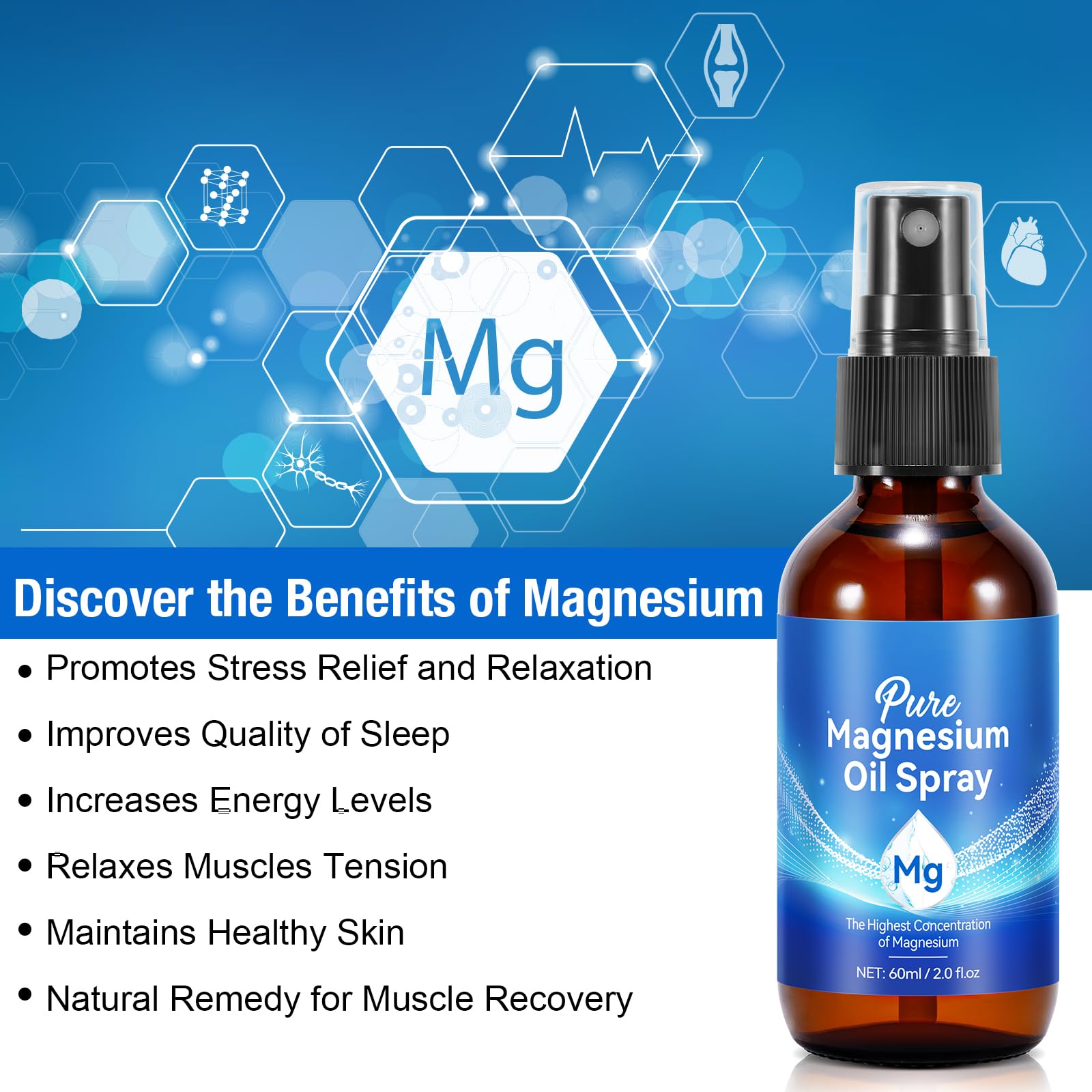 Front view of Pure Magnesium Oil Spray bottle