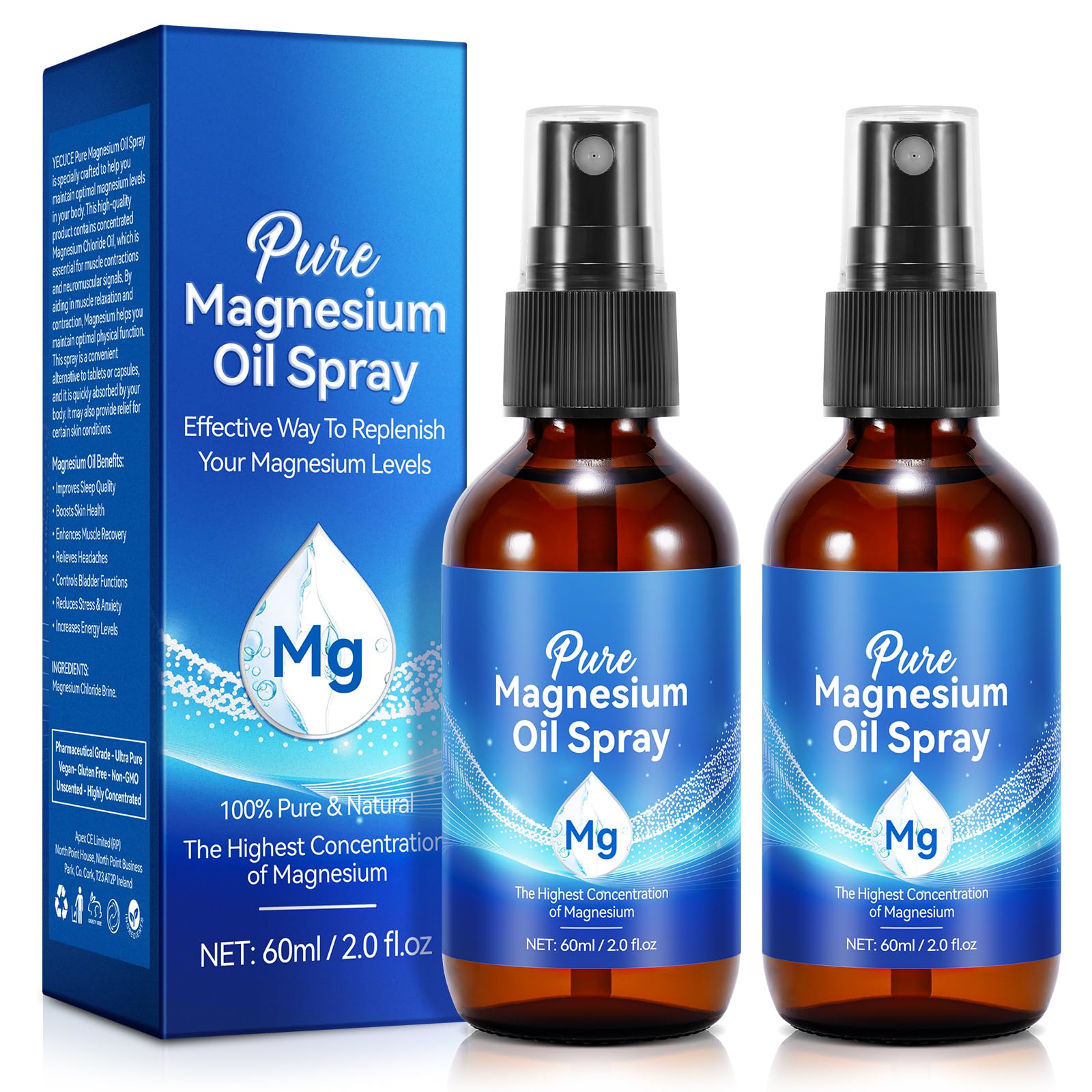 Front view of Pure Magnesium Oil Spray bottle, 4 oz