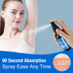 Hand applying magnesium oil spray to clean forearm