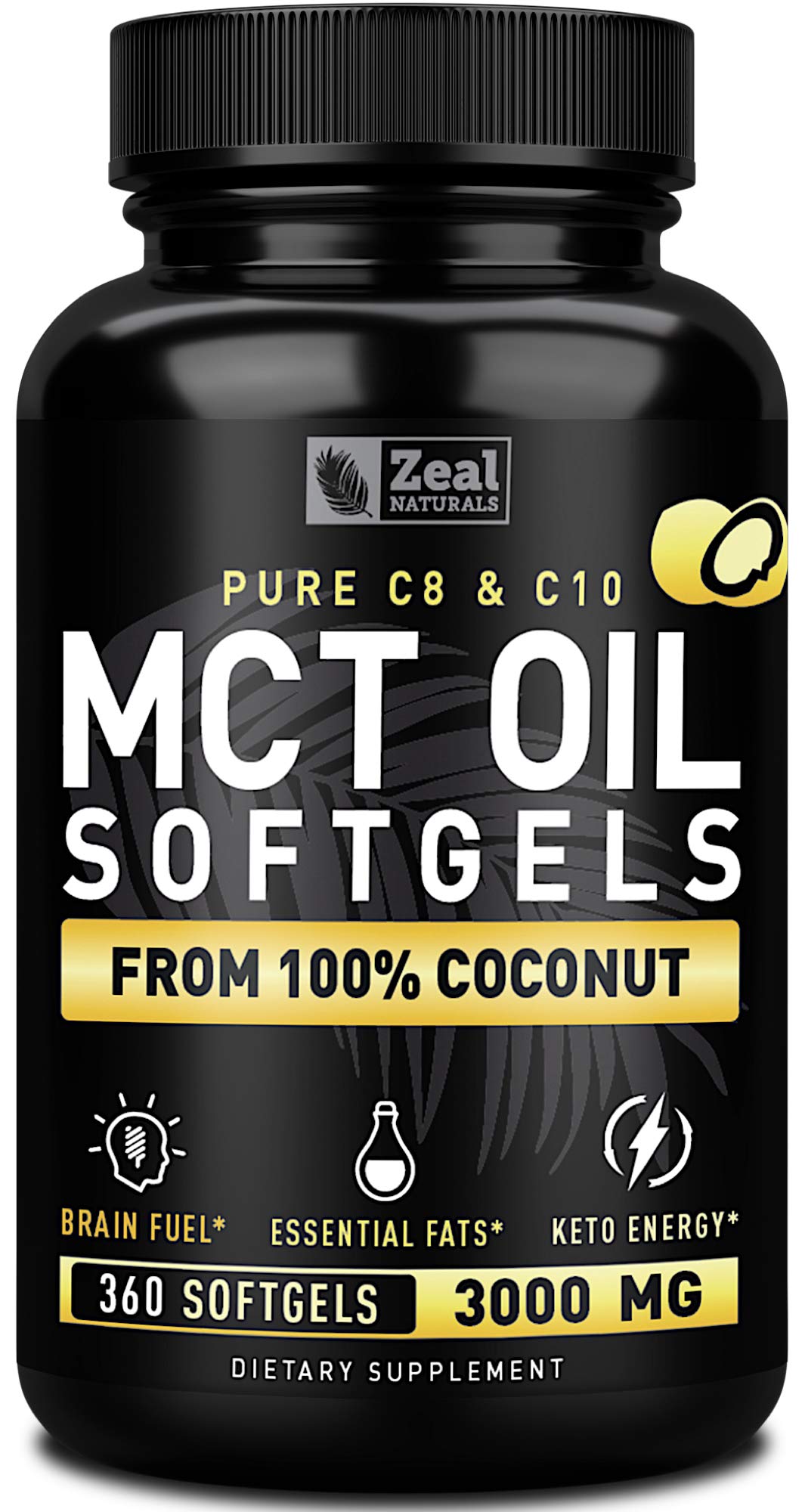 Bottle of Pure MCT Oil Capsules (360 softgels, 3000mg)