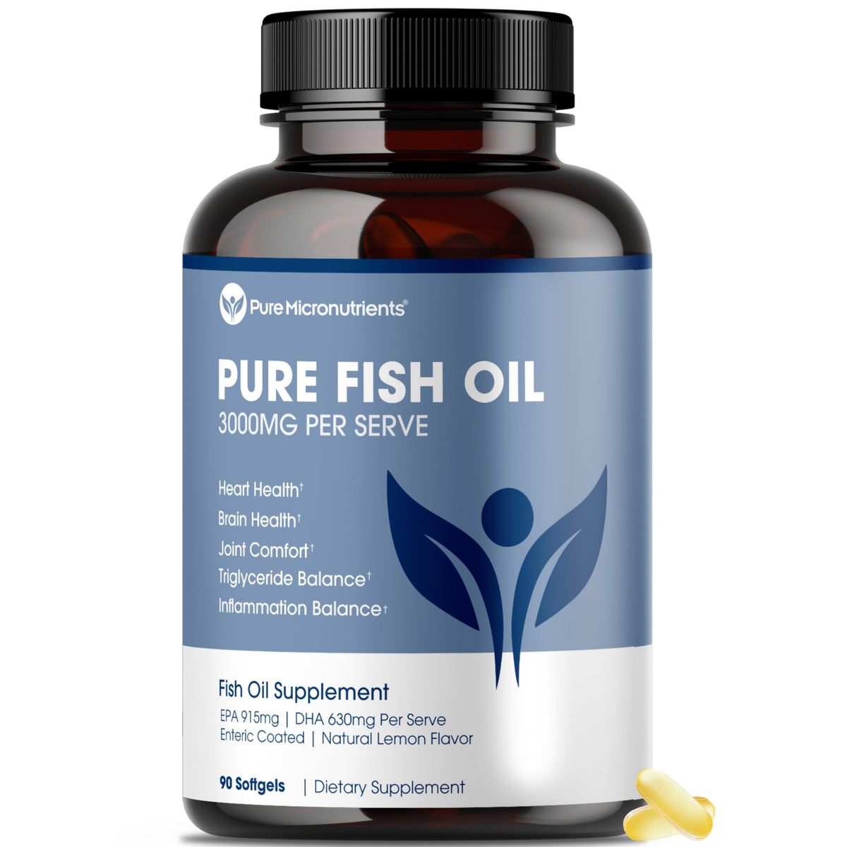 Front view of Pure Micronutrients Omega-3 Fish Oil bottle