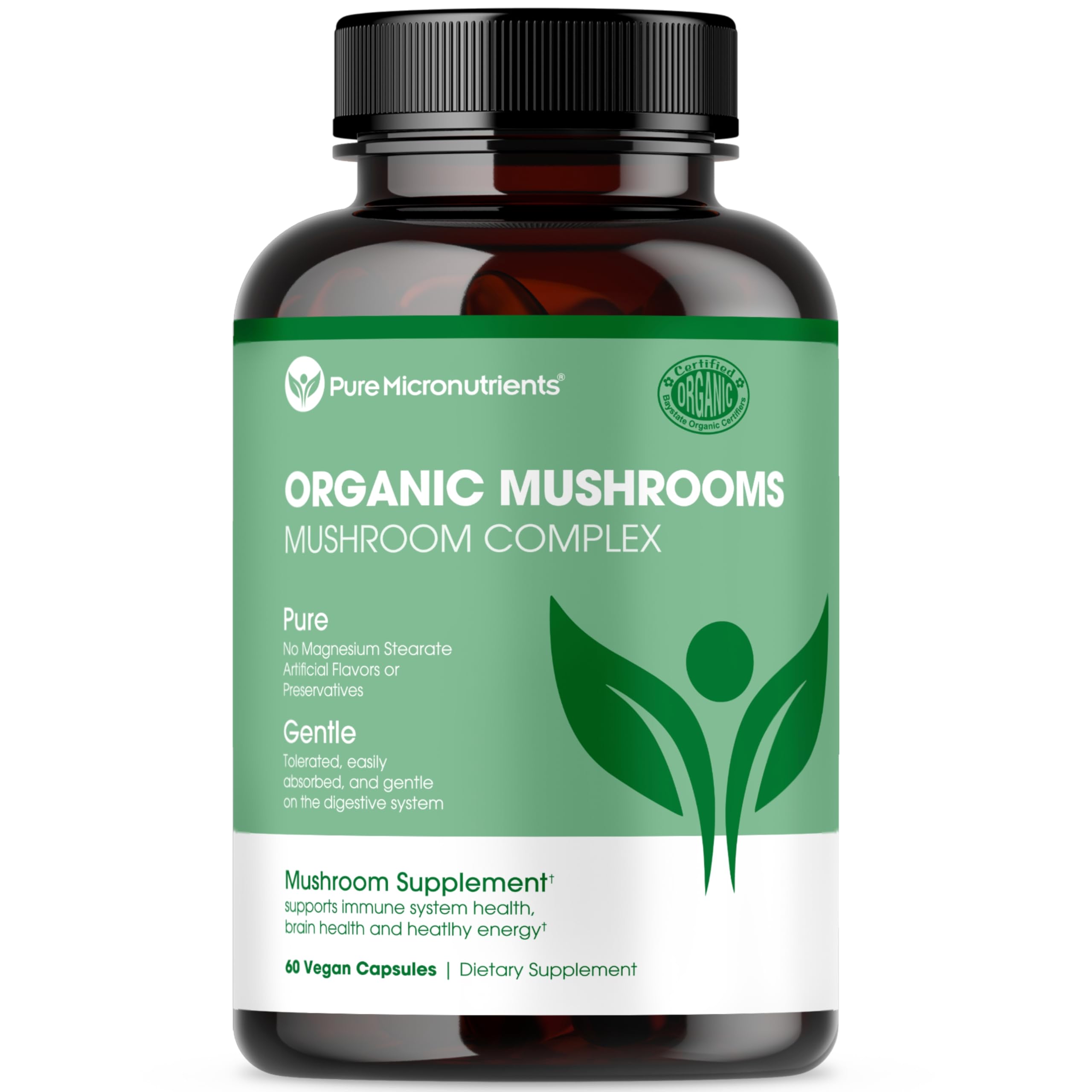 Product image showing Pure Micronutrients Organic Mushroom Supplement with five mushroom species