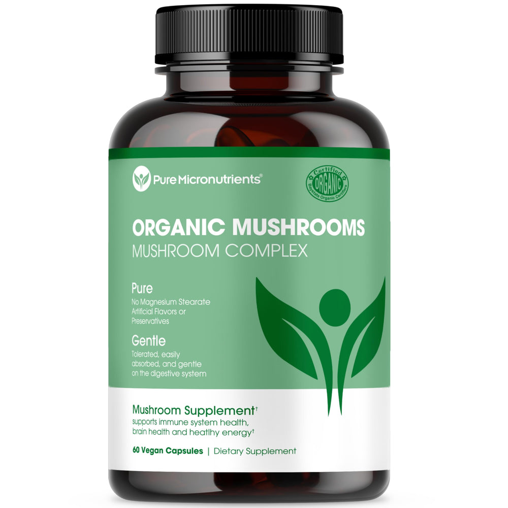 Product image showing Pure Micronutrients Organic Mushroom Supplement with five mushroom species