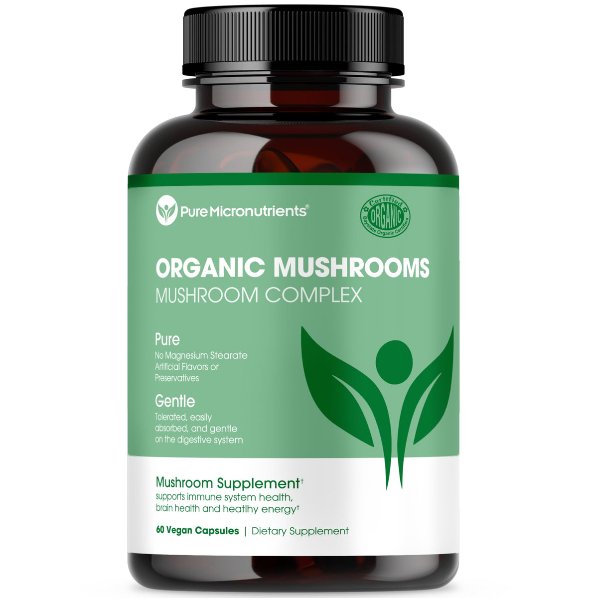 Product image showing Pure Micronutrients Organic Mushroom Supplement with five mushroom species