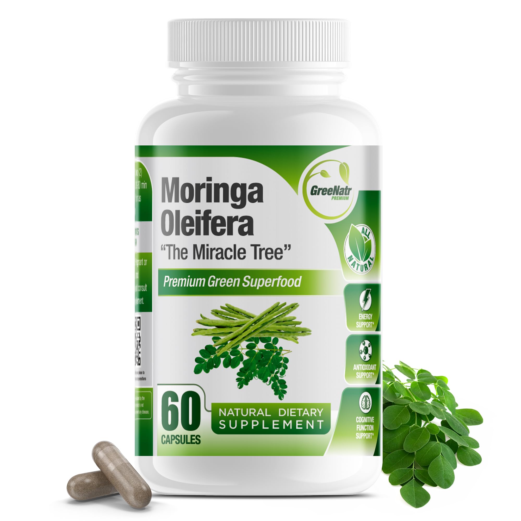 Bottle of Pure Moringa Oleifera capsules
