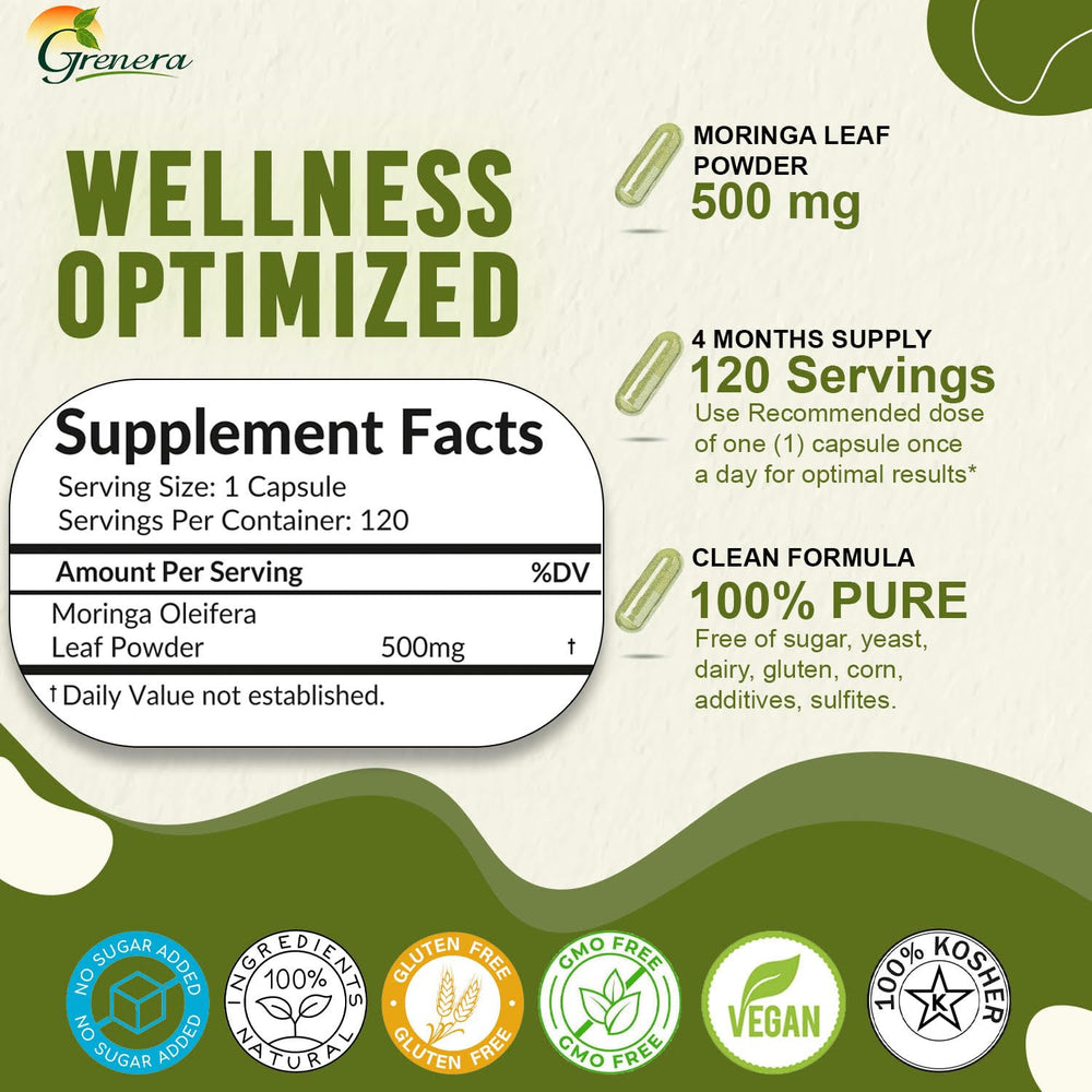 Close-up of Moringa Oleifera leaf powder capsules